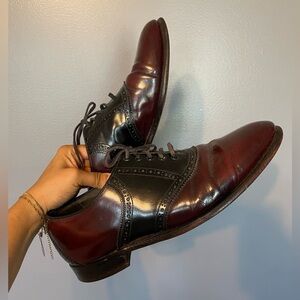 Bostonian VTG mid century men saddle oxfords shoes burgundy & black leather
